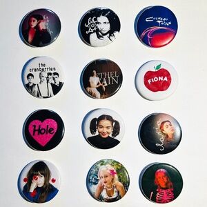 Set of TWELVE (12) 1.5" Metal Pins Featuring Amazing Female Musicians